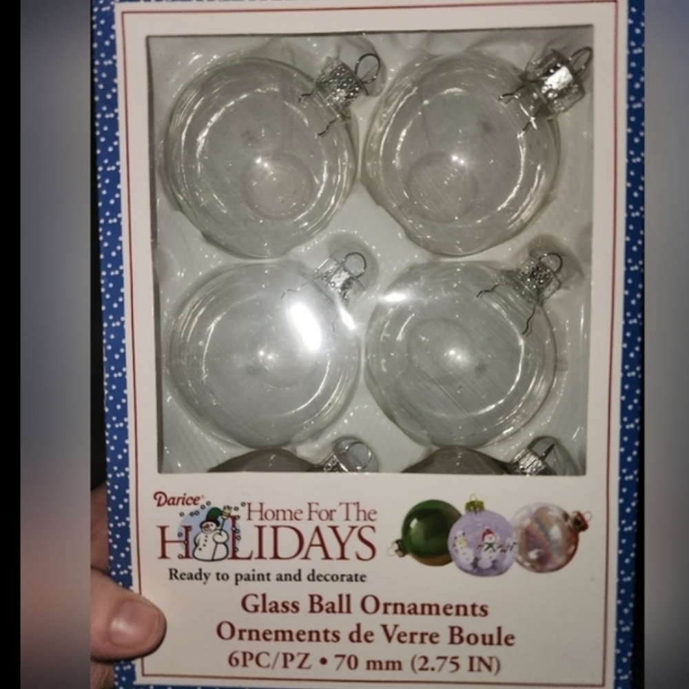 NWOT‎ Darice Glass Ornaments Clear (2) 6 Pack  Sets - 12 Bulbs Total Christmas